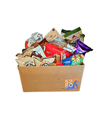 Large Colorado Snack Box featuring 50 servings of local favorites like Oogie's Popcorn, Chocolove, Colorado Jack Popcorn, Bibamba, Colorado Fudge, Enstrom Toffee, Gnarly Mountain Cookies, and more. Perfect for office snacks or gifting, available at 5280Go