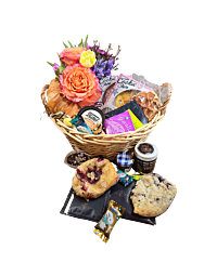 Breakfast pastries, Easter tea and butter with spring flowers