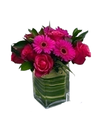 Hot pink flower cube Denver Delivery
