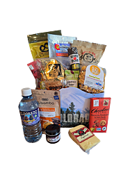 Premium Welcome to Colorado and Denver Gourmet Gift Box with artisan cheese, River Bear green chile salami, Red Camper mostarda, Colorado snacks, chocolate, popcorn and pretzels