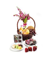 Sweets and flowers gift basket