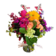 "Summer Market Arrangement with a mix of orchids, tulips, iris, lisianthus, lilies, and roses in a large bud vase, available only in Denver