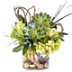 Denver Green flower arrangement with succulents and Hydrangea