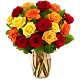 Fall Rainbow rose arrangement with fall fillers