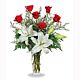 Denver Valentine Red Roses and White lily arrangement
