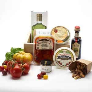 Deluxe Burrata Gourmet Gift Basket with 5 year Balsamic and High-end olive oil
