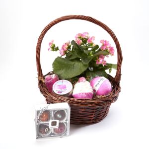 Colorado made Berry Smoothie Bath set with a blooming plant and Chocolate