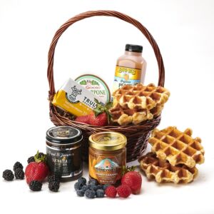 Belgian Waffle Breakfast Basket with Banana Foster Jam !
