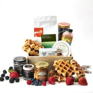 Large Belgian Waffle Breakfast Basket with Banana Foster Jam !