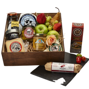 5 LOCAL Colorado Cheese and Salami crate with accompaniments with slate cheese platter
