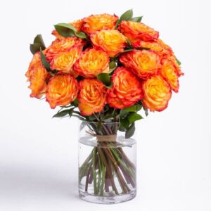 Sunset rose arrangement with fillers and greens
