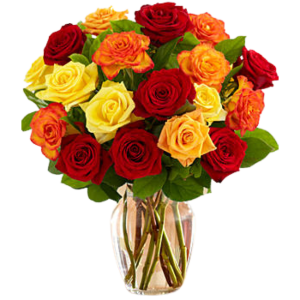 Fall Rainbow rose arrangement with fall fillers