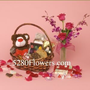 Chocolate Basket with a bear and Bud vase
