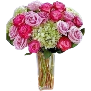 Hydrangea and Pink and Lavender Roses