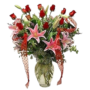 Long stem Rose and local Stargazer arrangement