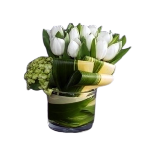 Tulips in Greens and hydrangea