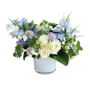 Winter Blue arrangement Fair trade and Local FLowers