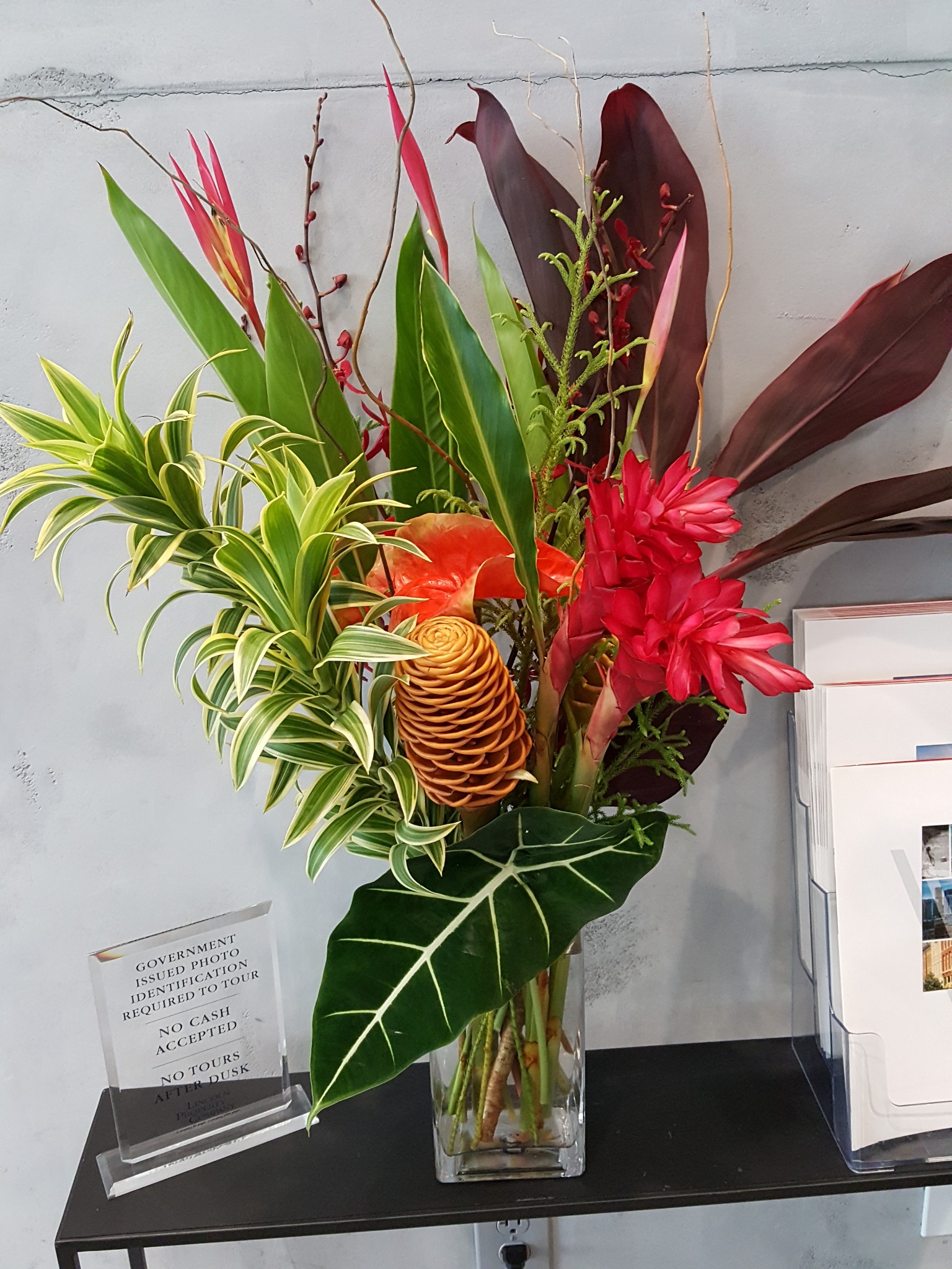 Tropical office flower arrangement for a Denver business